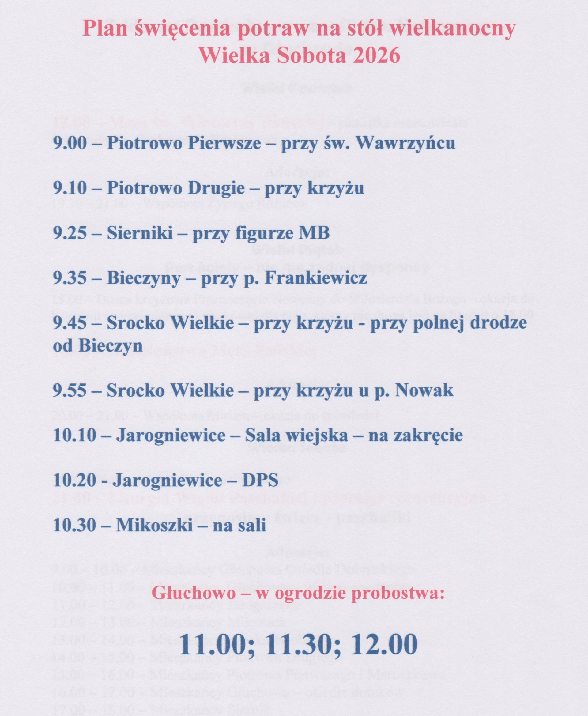 Plan Święcenia Potraw w Wielką Sobotę