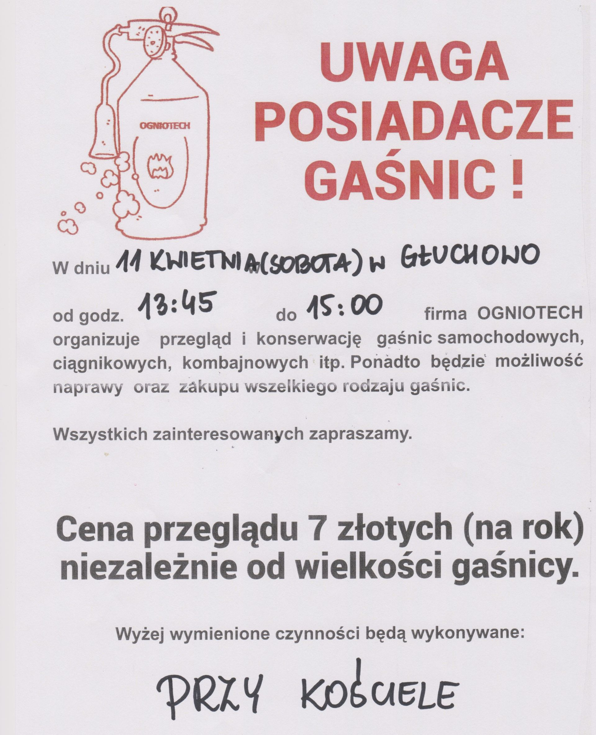 Informacja dotycząca przeglądu gaśnic